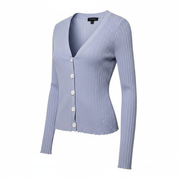 Ann Taylor Pastel Blue Fitted Ribbed Button Front Cardigan Top Size XS - Picture 2 of 9